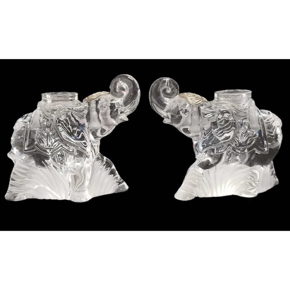 Lenox Lead Crystal Elephant Candlestick Holders Pair